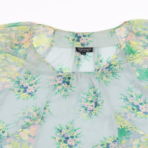 Topshop Womens Blue Floral Chiffon Basic Blouse Size 10