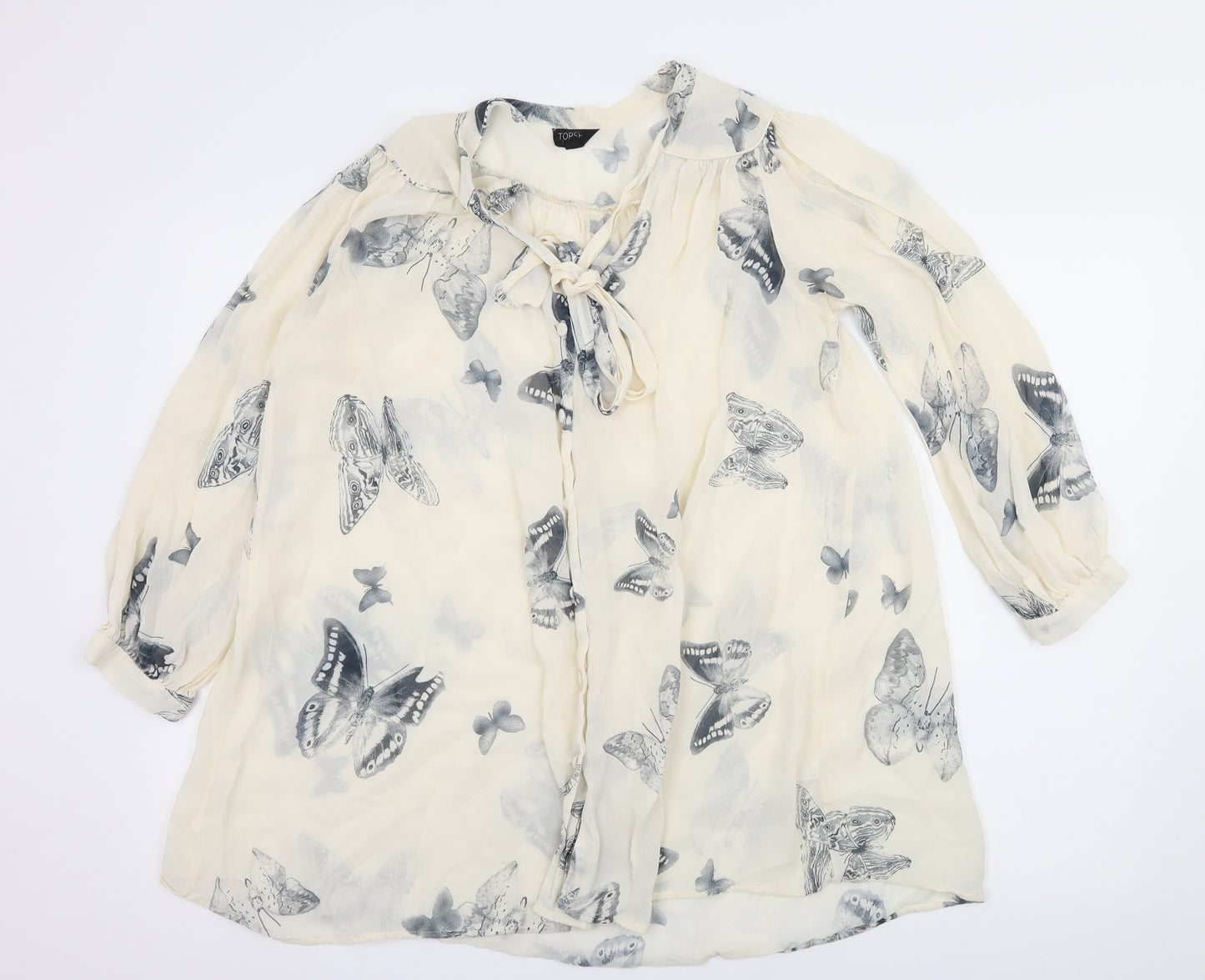 Topshop Womens Ivory Geometric Chiffon Basic Blouse Size 10  - Butterflies