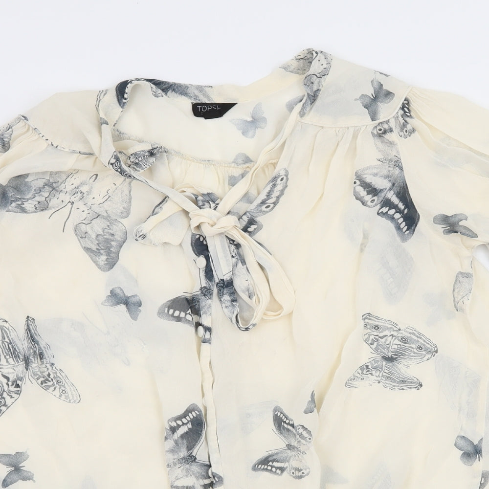 Topshop Womens Ivory Geometric Chiffon Basic Blouse Size 10  - Butterflies
