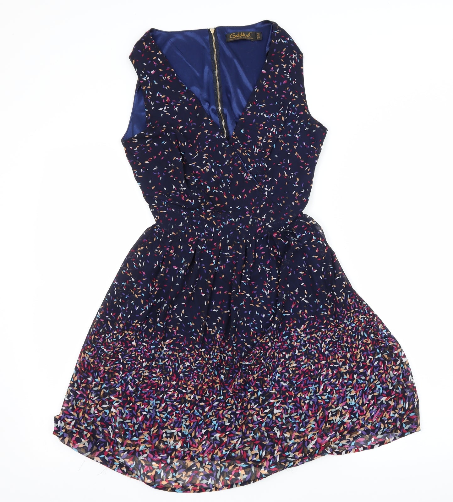 Goldkid Womens Blue Geometric Chiffon Fit & Flare  Size S