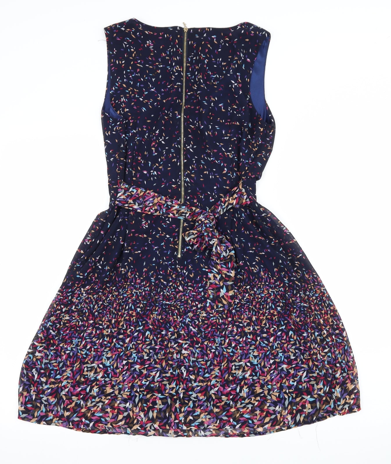 Goldkid Womens Blue Geometric Chiffon Fit & Flare  Size S