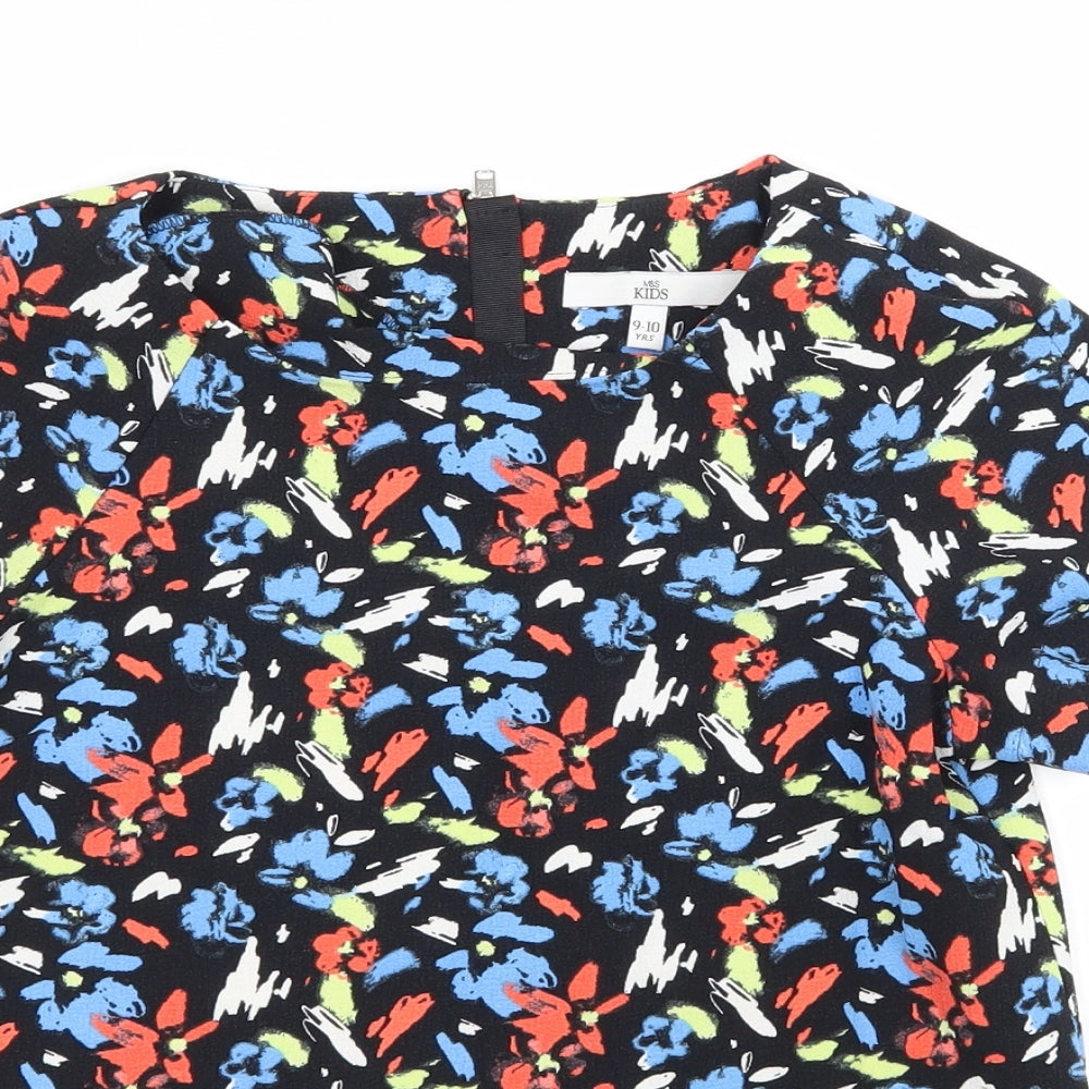 Marks and Spencer Girls Black Geometric  Basic T-Shirt Size 9-10 Years