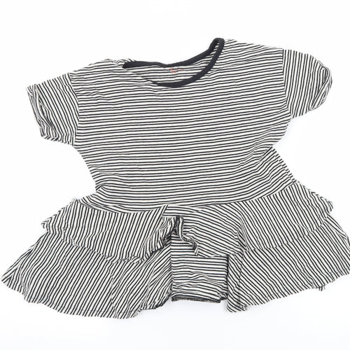 TU Girls Black Striped Jersey Basic T-Shirt Size 7 Years