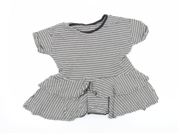 TU Girls Black Striped Jersey Basic T-Shirt Size 7 Years