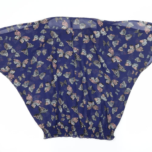 F&G Womens Blue Geometric Chiffon Basic Blouse Size 6  - Butterflies