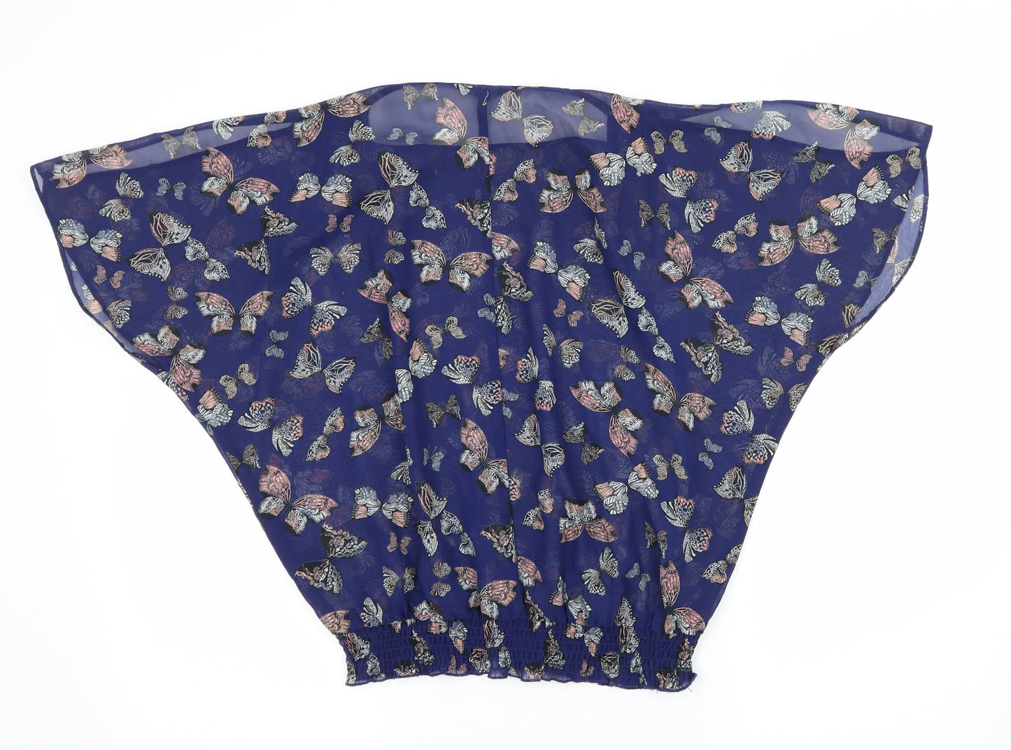 F&G Womens Blue Geometric Chiffon Basic Blouse Size 6  - Butterflies