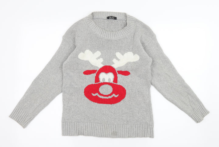 Q-10 collection Womens Grey Knit Pullover Jumper Size S - Rudolph Christmas