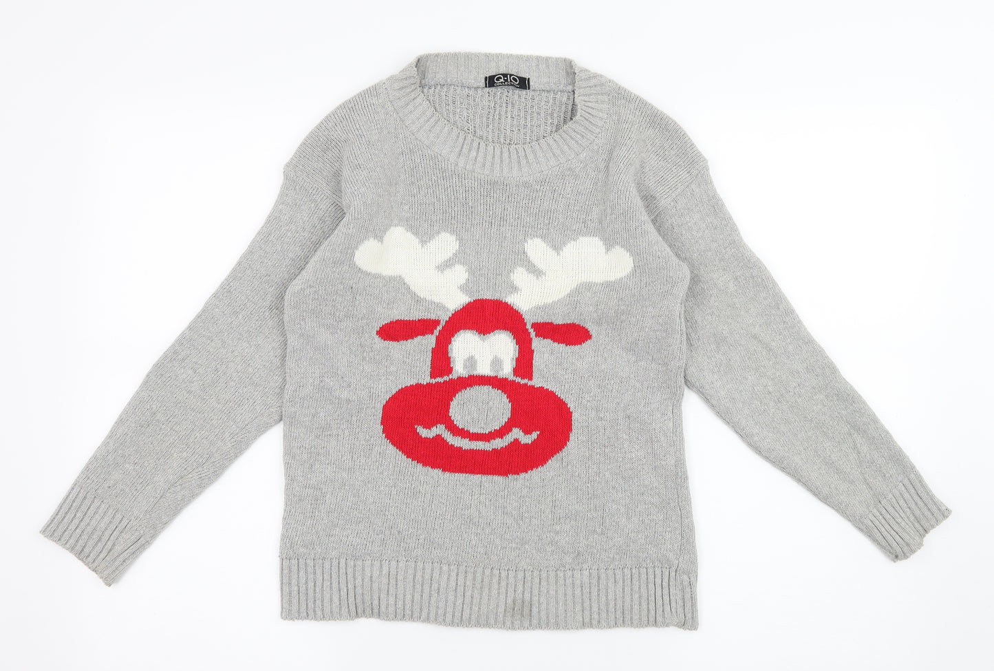 Q-10 collection Womens Grey  Knit Pullover Jumper Size S  - Rudolph Christmas