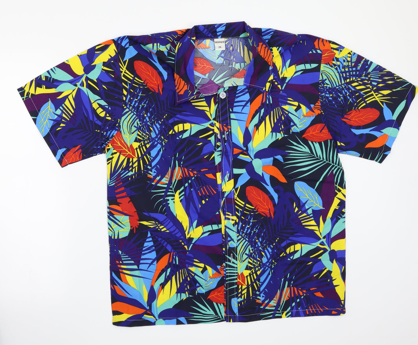 Shuangqi Mens Blue Floral   Button-Up Size 2XL