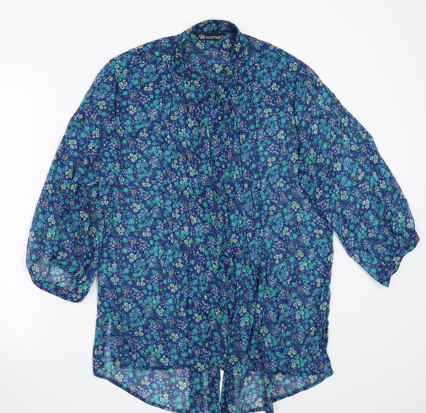 M woman Womens Blue Floral  Basic Button-Up Size M