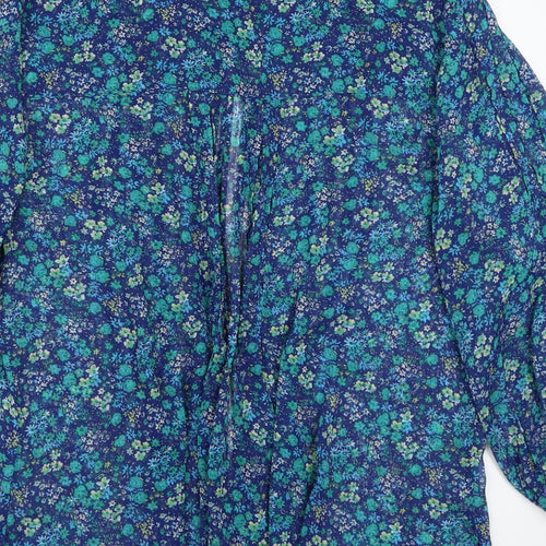 M woman Womens Blue Floral  Basic Button-Up Size M