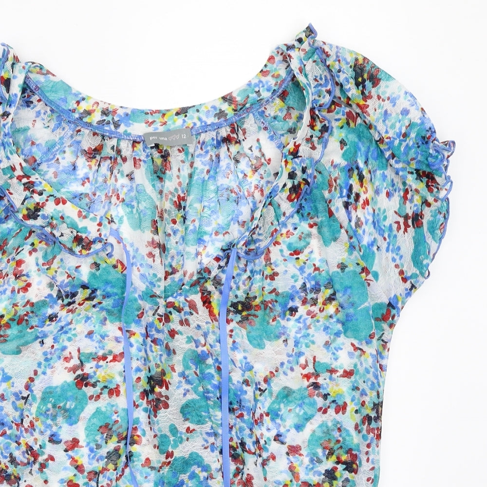 Per Una Womens Blue Floral  Basic T-Shirt Size 12