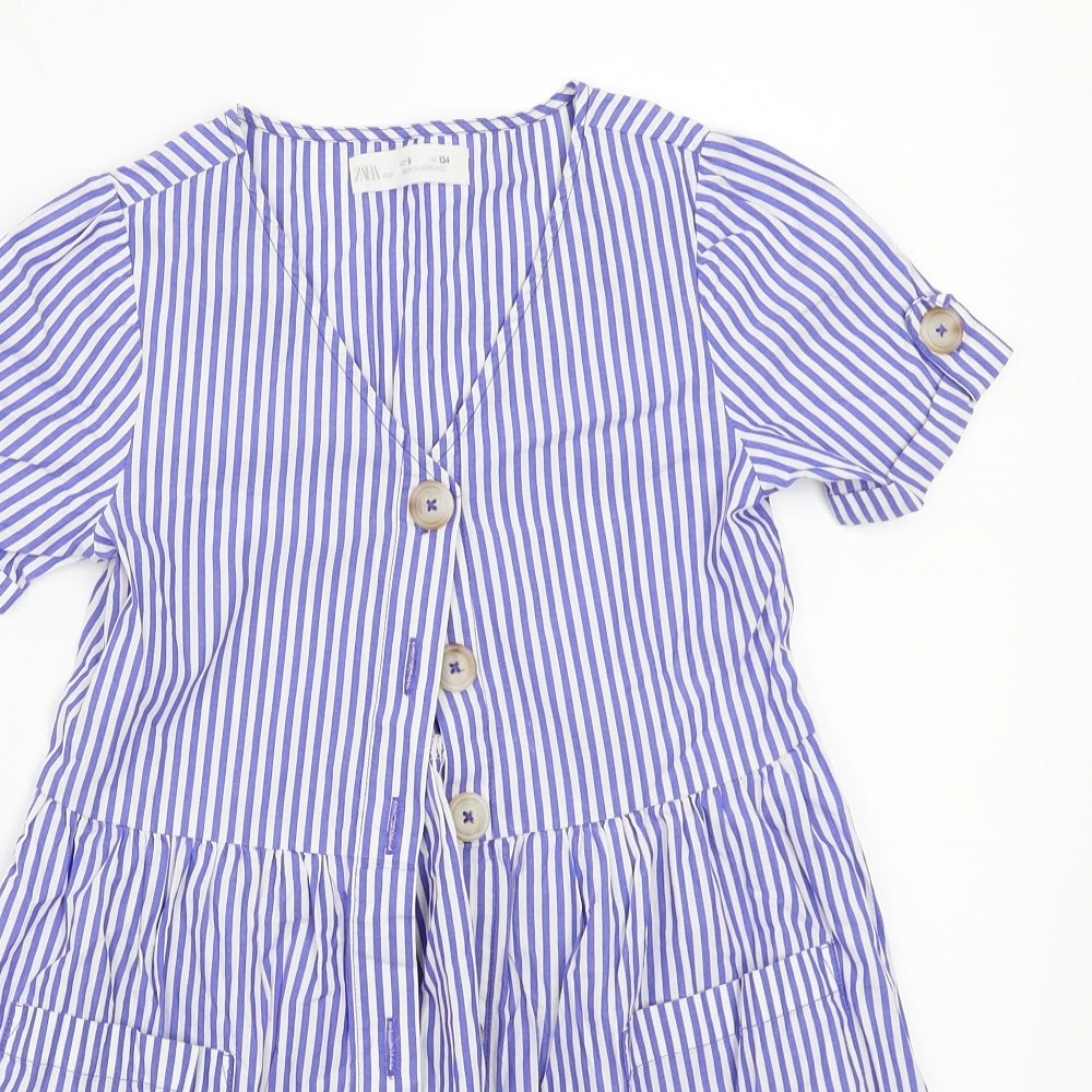 Zara Girls Blue Striped  A-Line  Size 9 Years