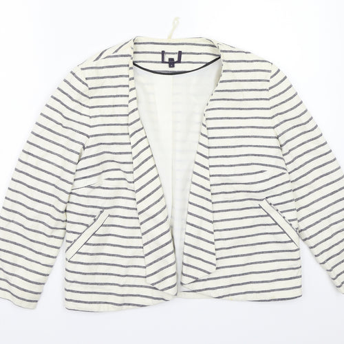 Preworn Womens White Striped  Jacket Blazer Size 8