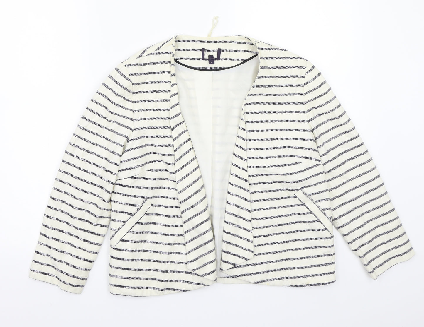 Preworn Womens White Striped  Jacket Blazer Size 8