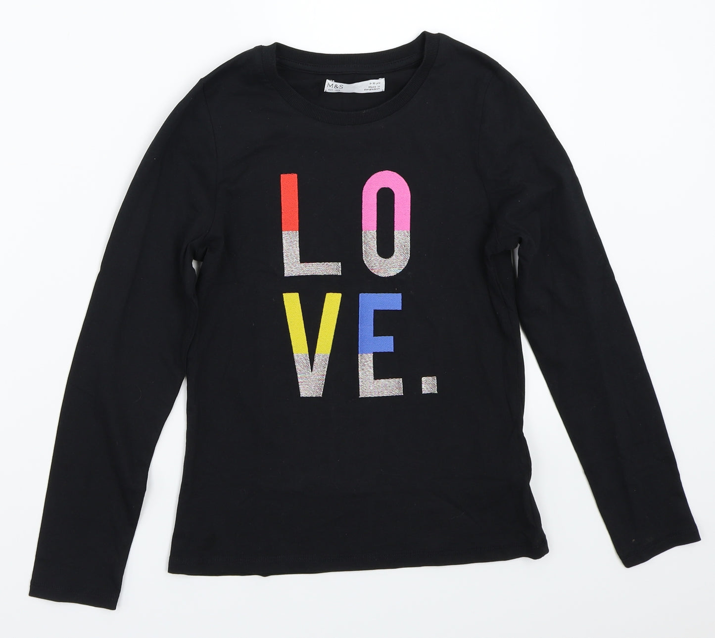 Marks and Spencer Girls Black   Basic T-Shirt Size 9-10 Years