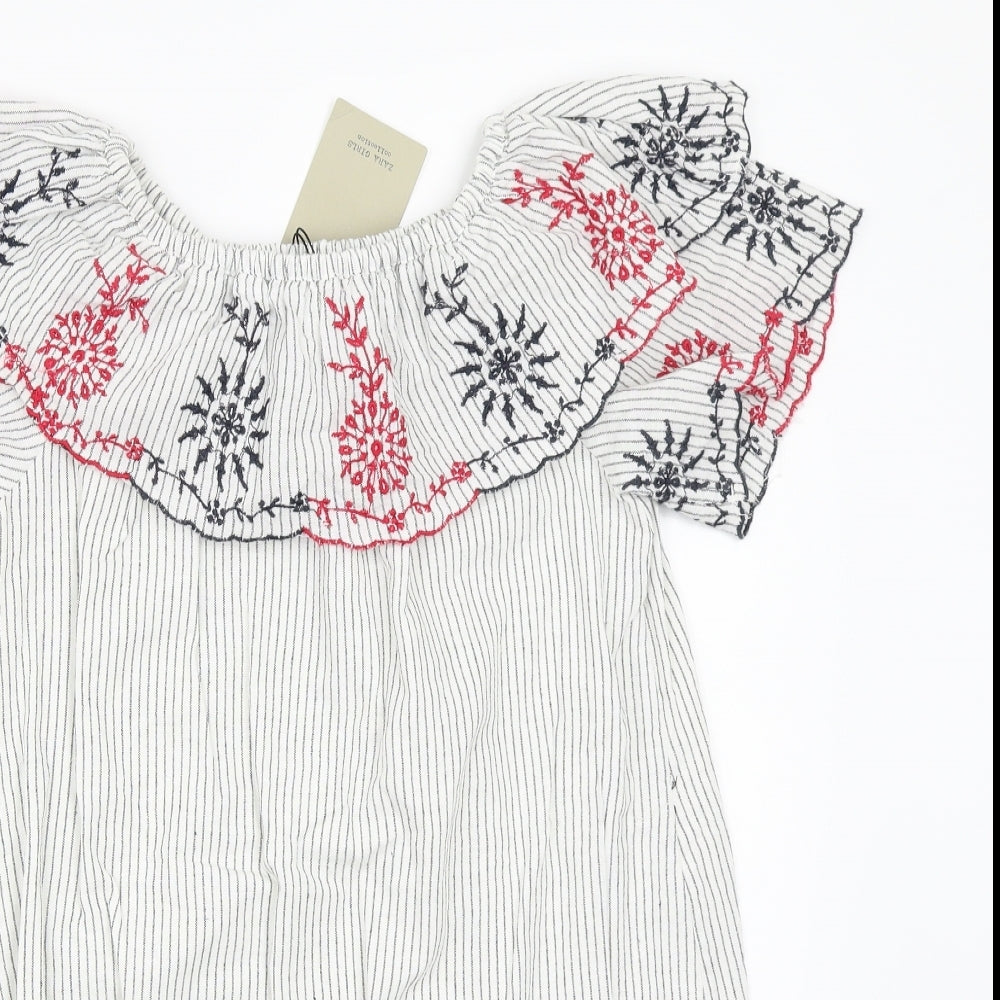 Zara Womens White Floral  Basic Blouse Size 8
