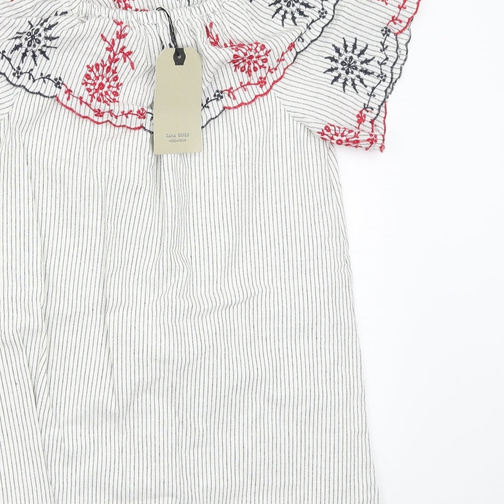 Zara Womens White Floral  Basic Blouse Size 8