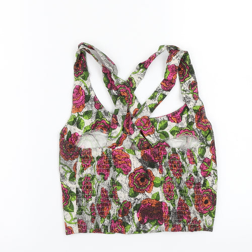 Topshop Womens White Floral  Basic T-Shirt Size 8