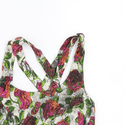 Topshop Womens White Floral  Basic T-Shirt Size 8