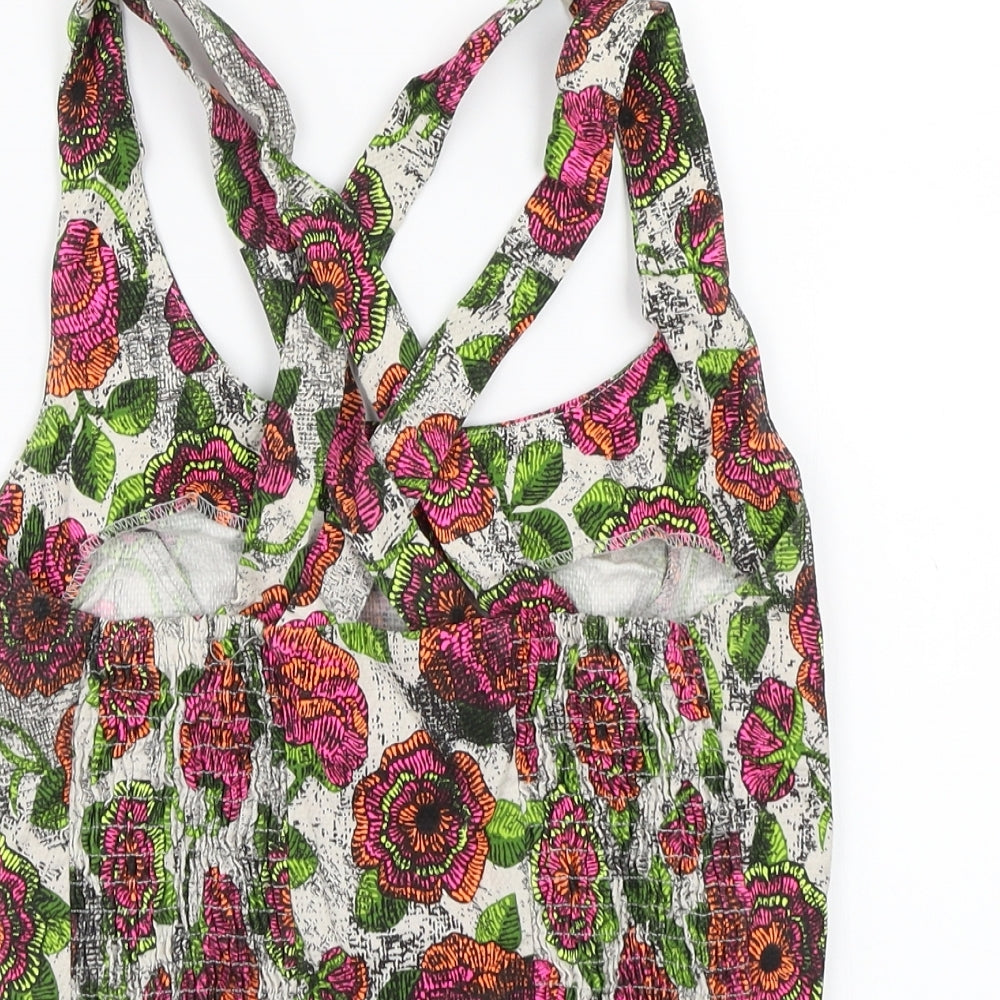 Topshop Womens White Floral  Basic T-Shirt Size 8