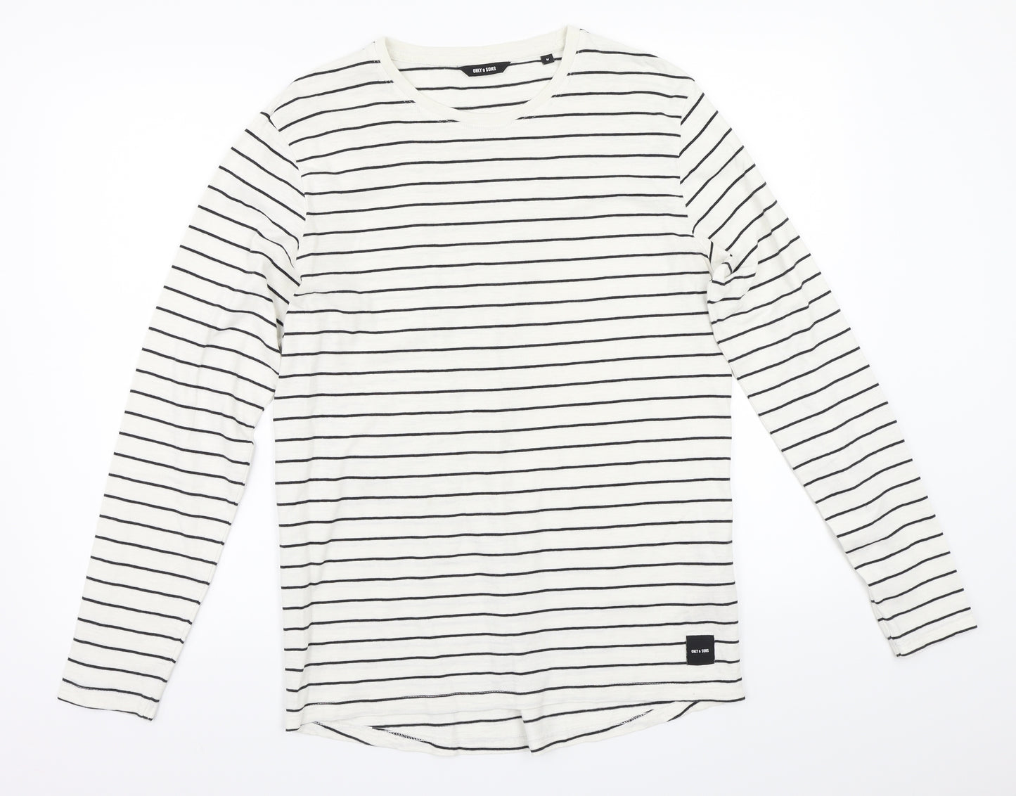 ONLY & SONS Mens White Striped   T-Shirt Size M
