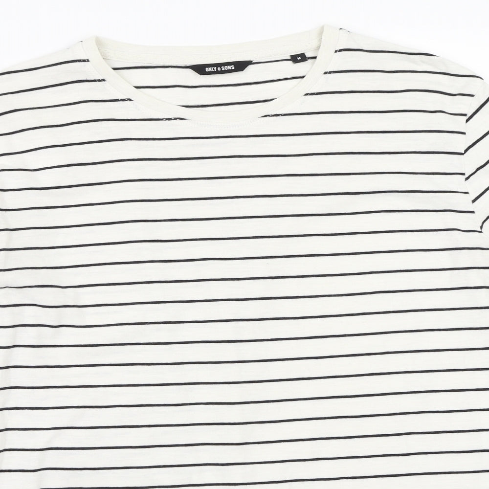 ONLY & SONS Mens White Striped   T-Shirt Size M