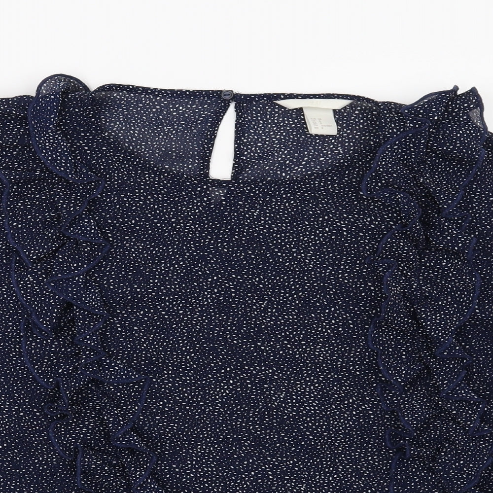 H&M Womens Blue Geometric  Basic Blouse Size 10