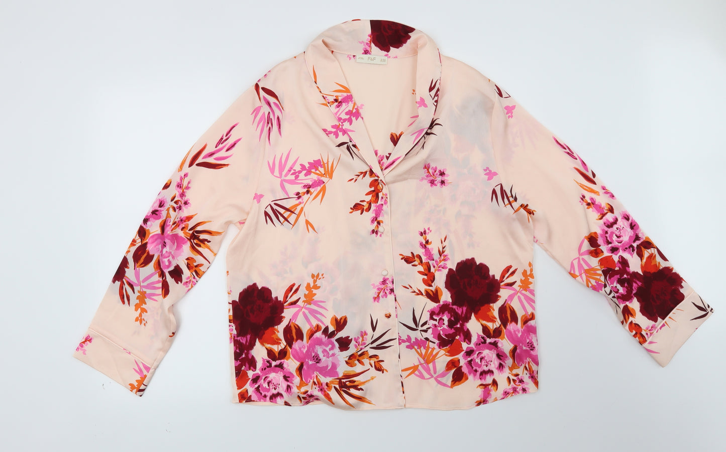 F&F Womens Orange Floral  Top Pyjama Set Size 12