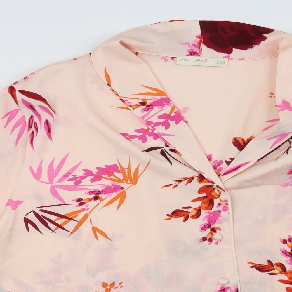 F&F Womens Orange Floral  Top Pyjama Set Size 12