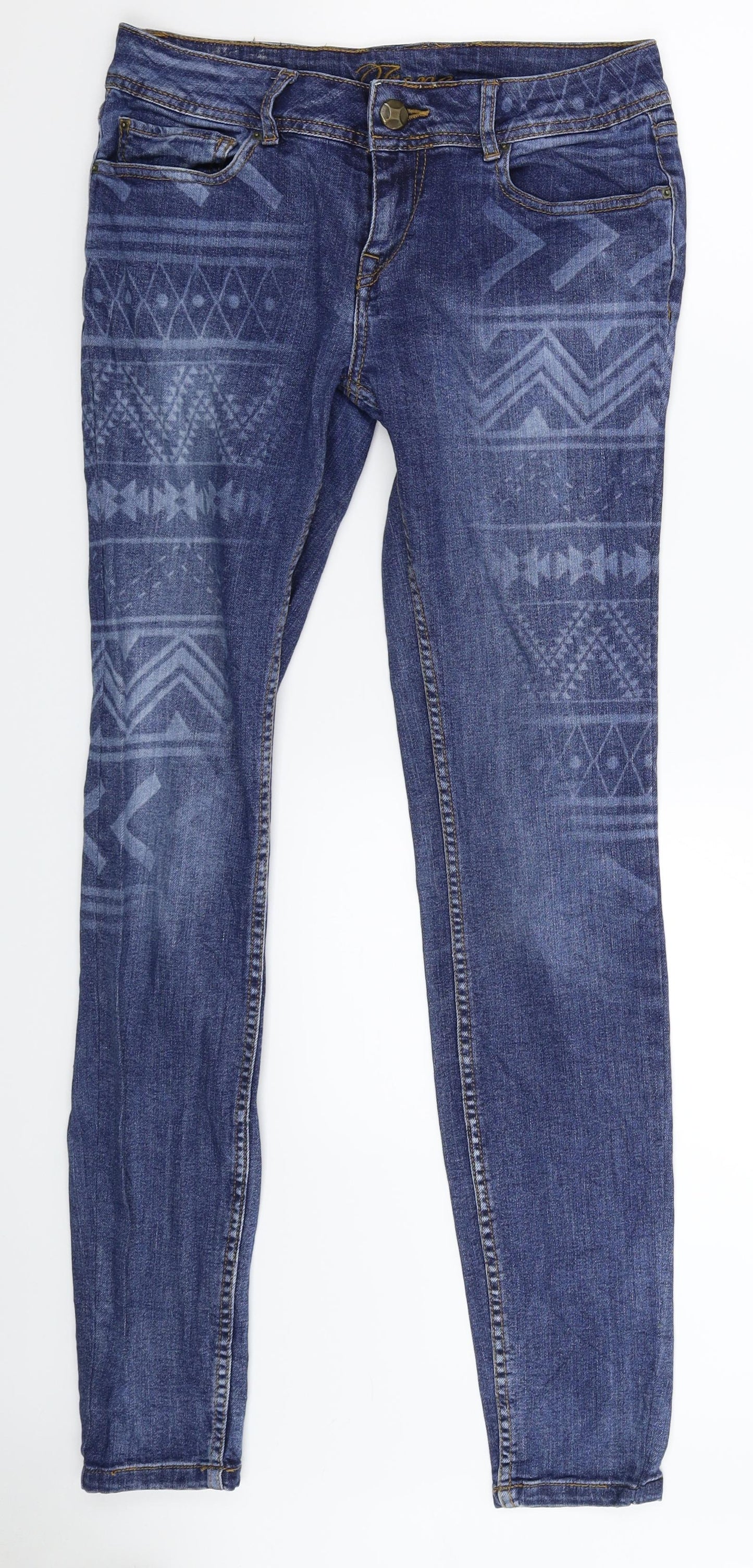 Fishbone Womens Blue Geometric Denim Skinny Jeans Size 28 in L31 in