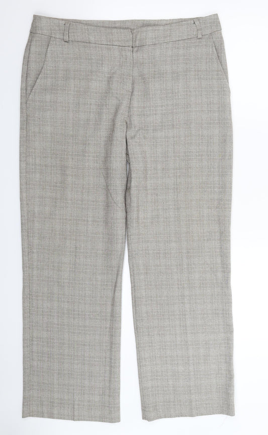 Front view of Matalan women’s grey check trousers, size UK 14, 29-inch leg