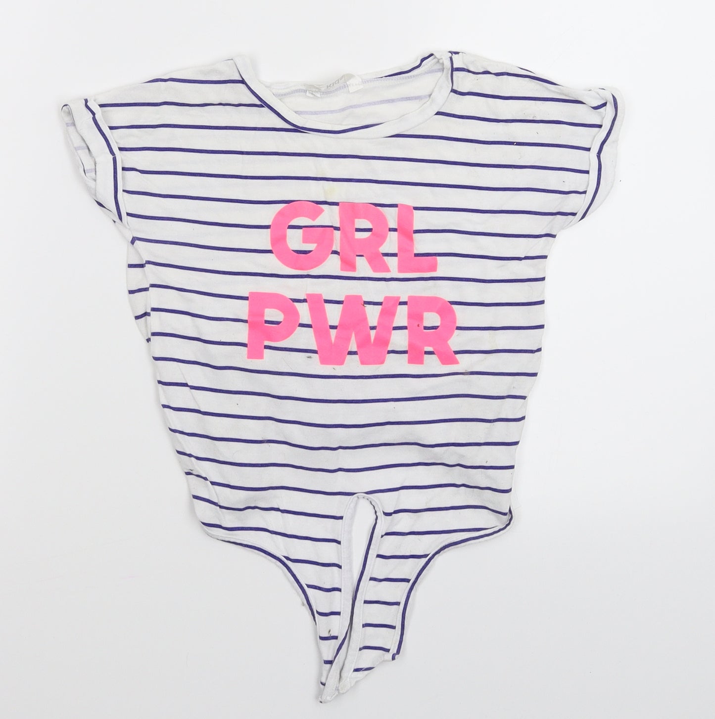 M&Co Girls White Striped  Basic T-Shirt Size 6-7 Years