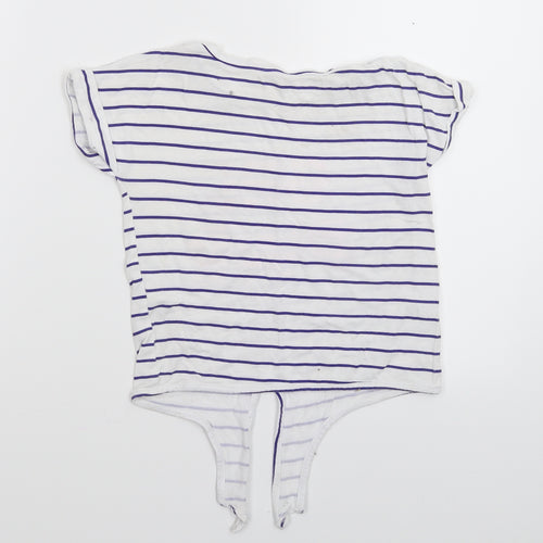 M&Co Girls White Striped  Basic T-Shirt Size 6-7 Years