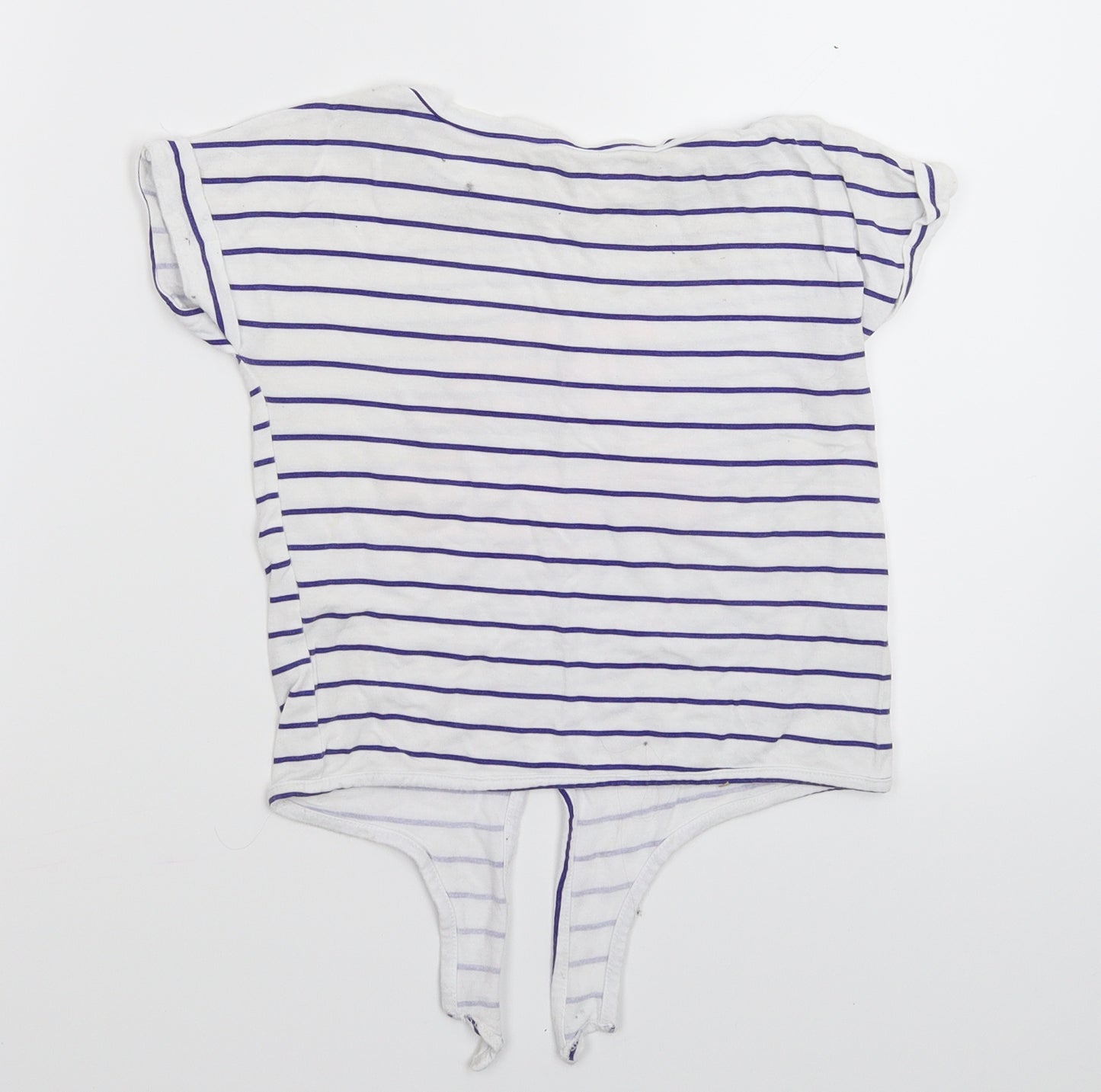 M&Co Girls White Striped  Basic T-Shirt Size 6-7 Years