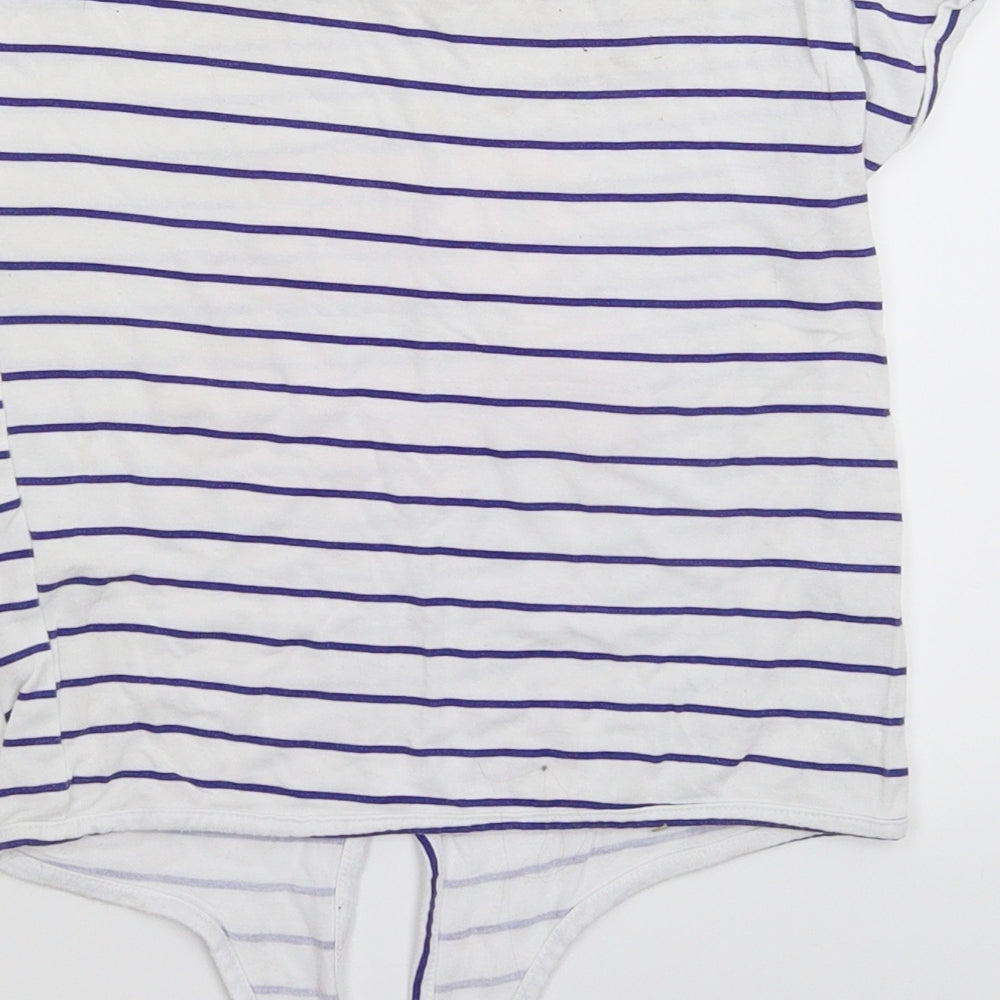 M&Co Girls White Striped  Basic T-Shirt Size 6-7 Years