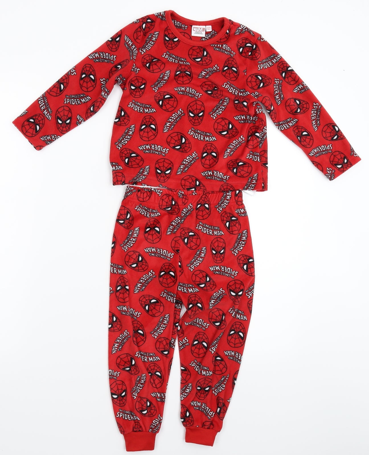Primark Boys Red Solid Fleece  Pyjama Set Size 2-3 Years  - Spiderman