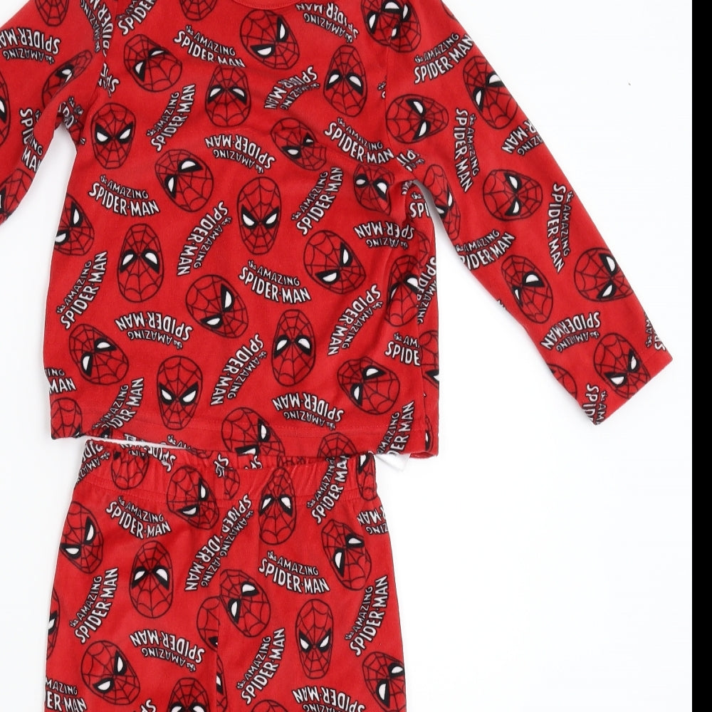 Primark Boys Red Solid Fleece  Pyjama Set Size 2-3 Years  - Spiderman