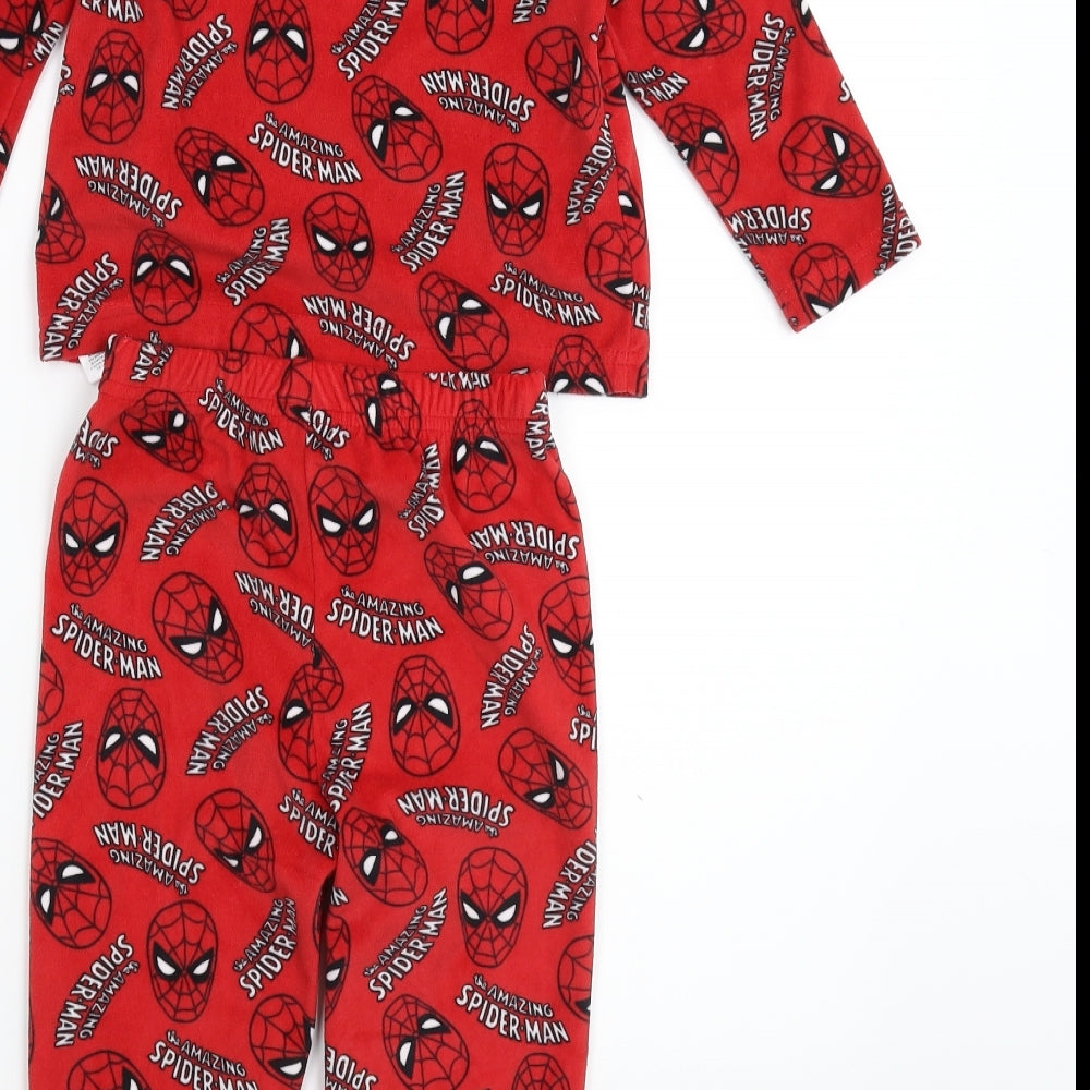 Primark Boys Red Solid Fleece  Pyjama Set Size 2-3 Years  - Spiderman
