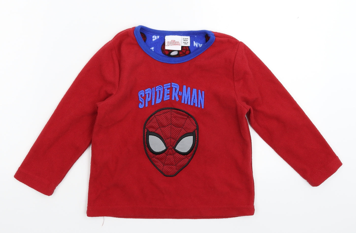 Primark Boys Red Solid Fleece  Pyjama Top Size 2-3 Years  - Spiderman