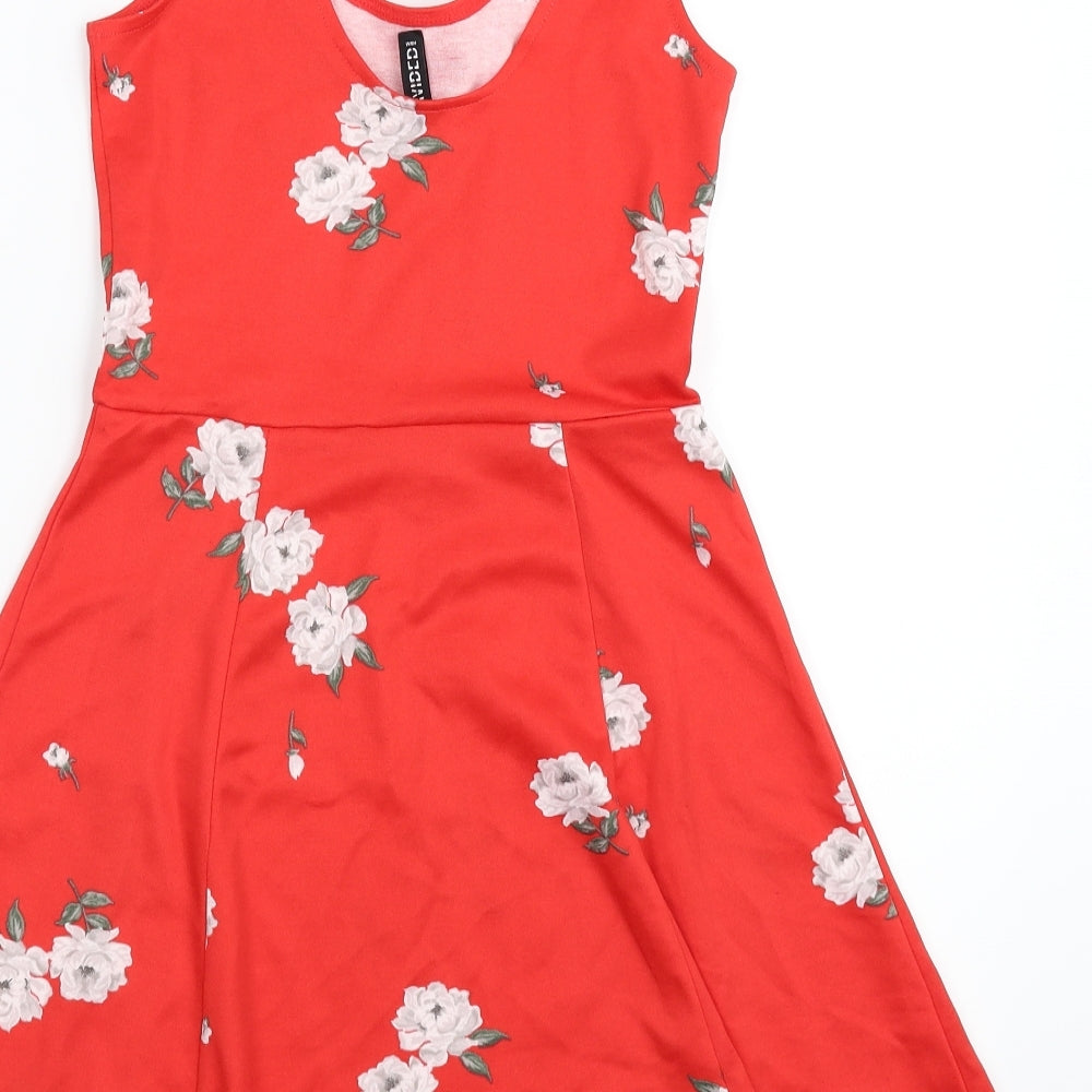 Divided Womens Red Floral  Mini  Size 8