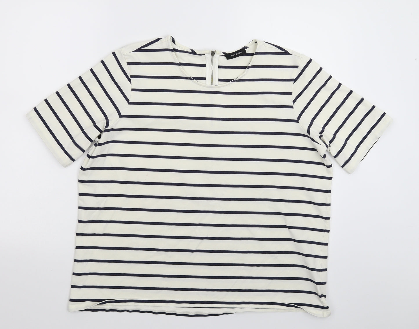 Marks and Spencer Womens White Striped  Basic T-Shirt Size 18