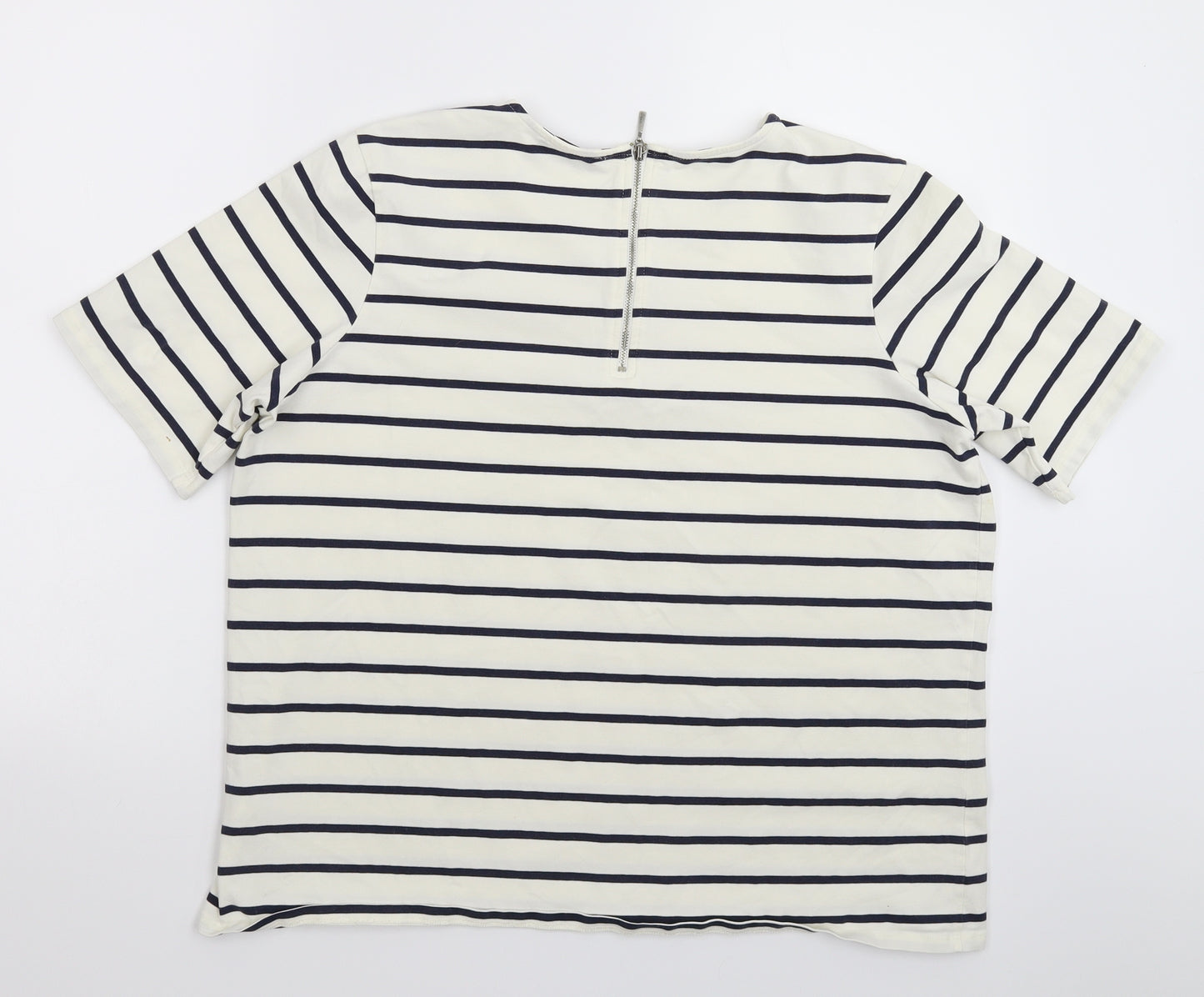 Marks and Spencer Womens White Striped  Basic T-Shirt Size 18