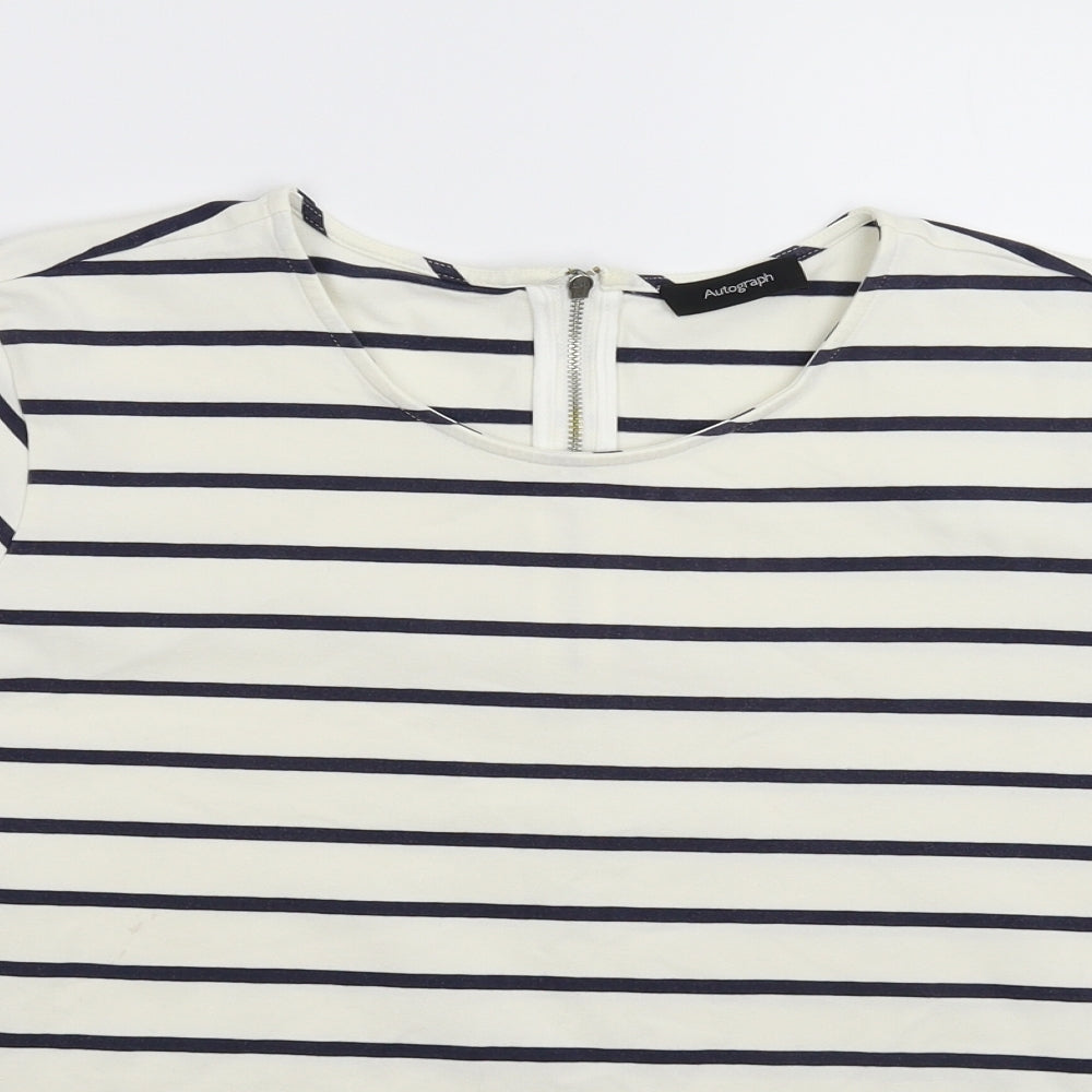 Marks and Spencer Womens White Striped  Basic T-Shirt Size 18