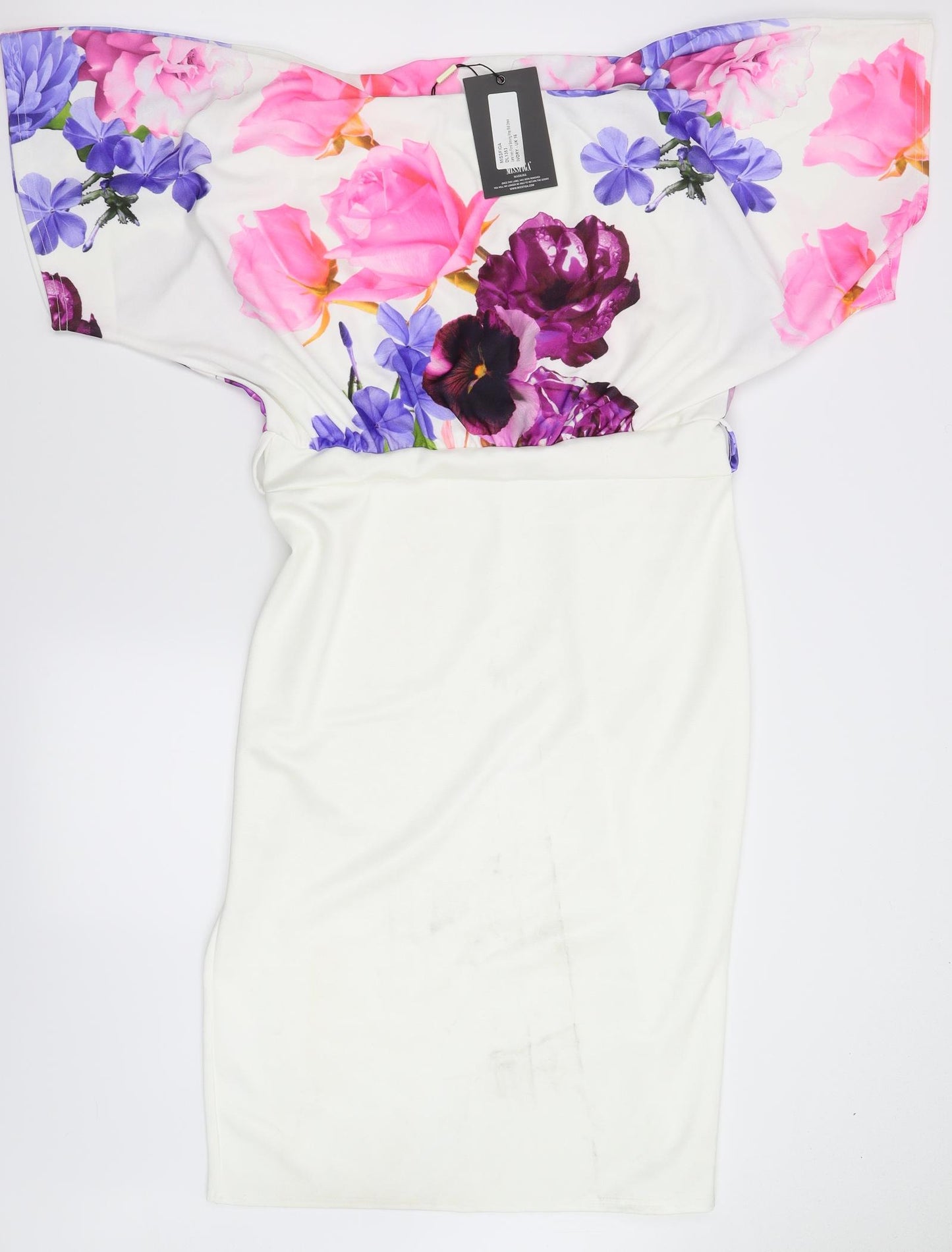 Missfiga Womens White Floral Knit Jumper Dress  Size 16