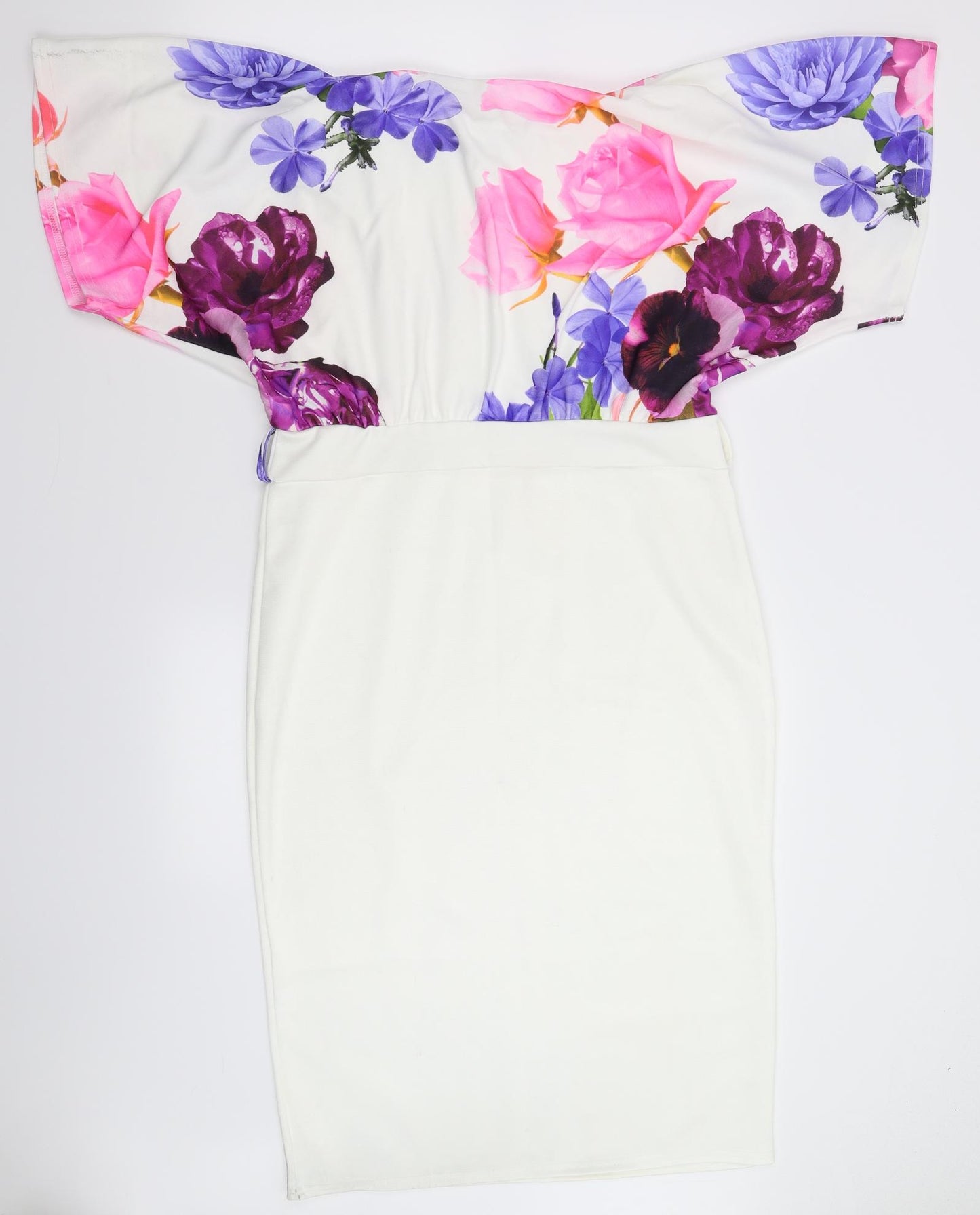 Missfiga Womens White Floral Knit Jumper Dress  Size 16