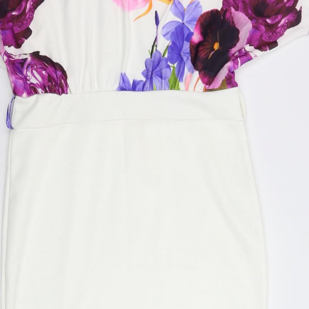 Missfiga Womens White Floral Knit Jumper Dress  Size 16