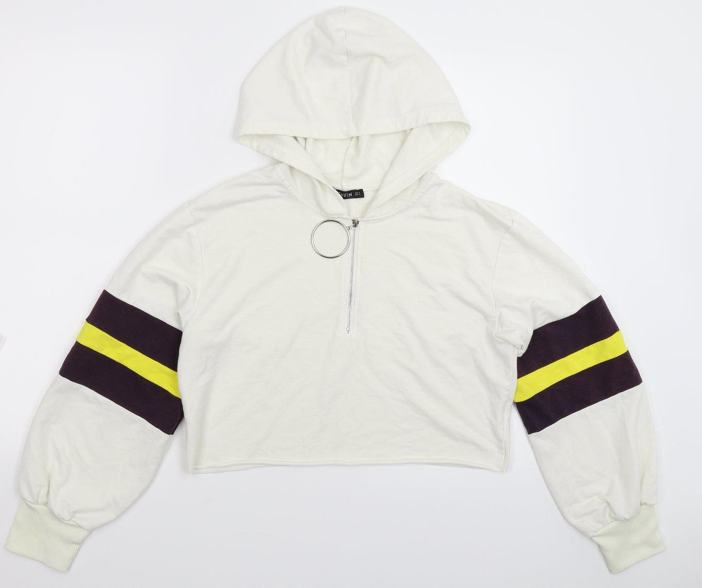 SheIn Womens White Striped  Full Zip Hoodie Size S