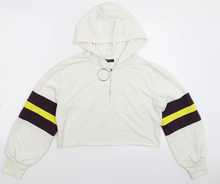 SheIn Womens White Striped Full Zip Hoodie Size S