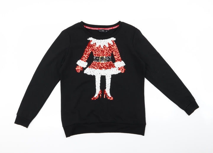 F&F Womens Black Pullover Jumper Size 10 - santa